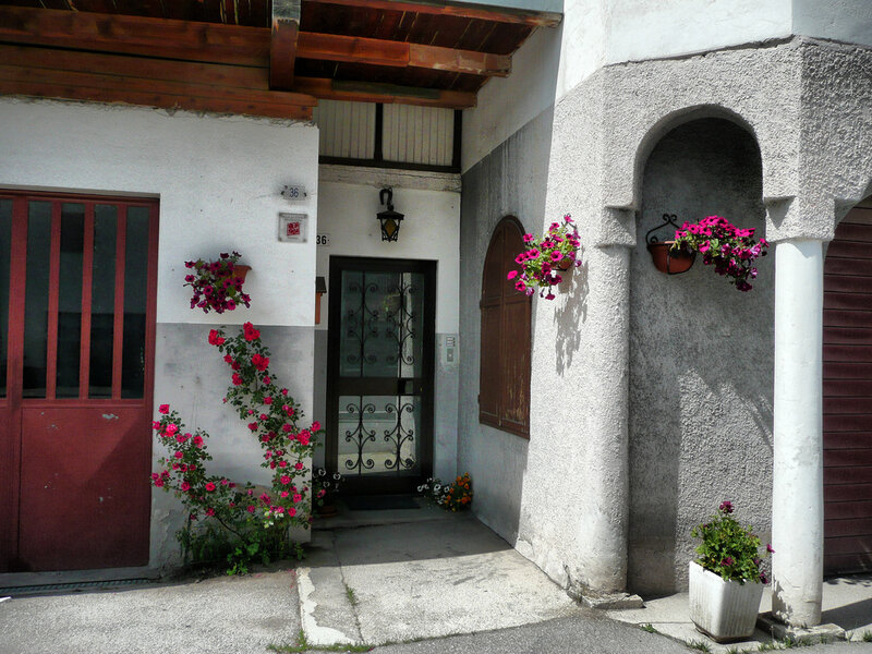 Flower-decorated house entrance