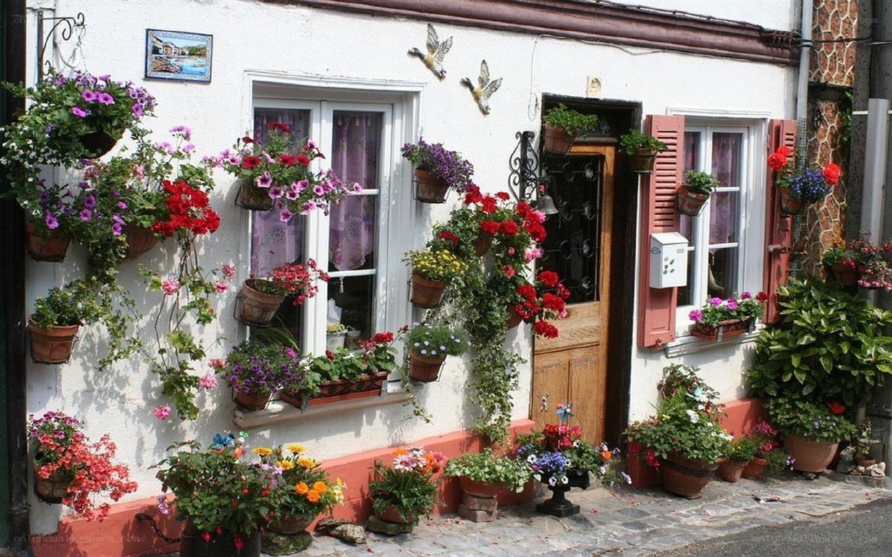 Flower-decorated house facade