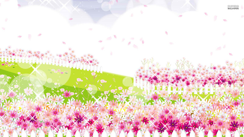Flower Field with Fence — Pink