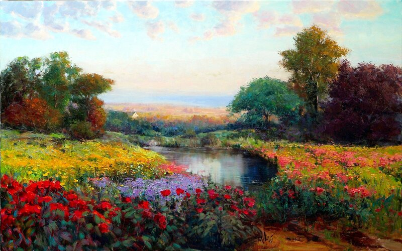 Flower Field with Pond