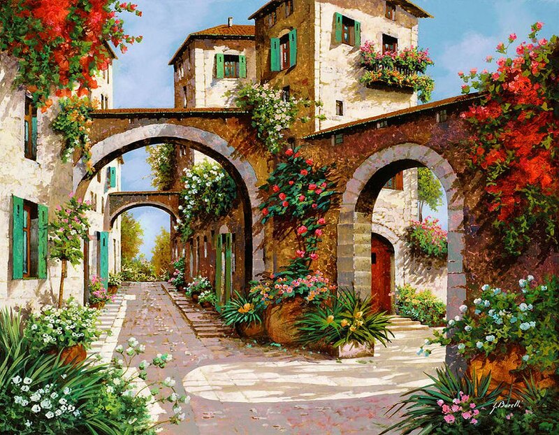 Flower-filled Alleyway — Red, Serene
