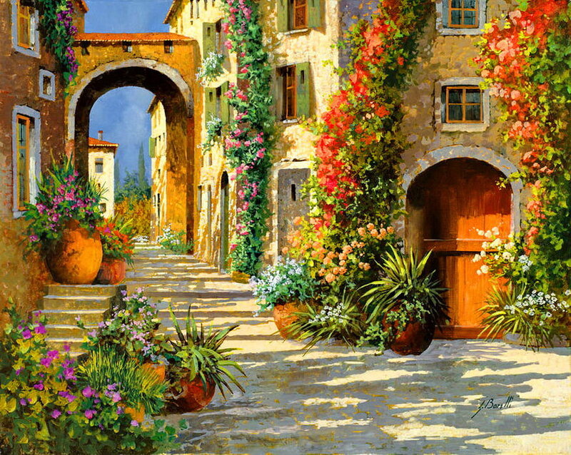 Flower-filled Alleyway — Yellow, Serene