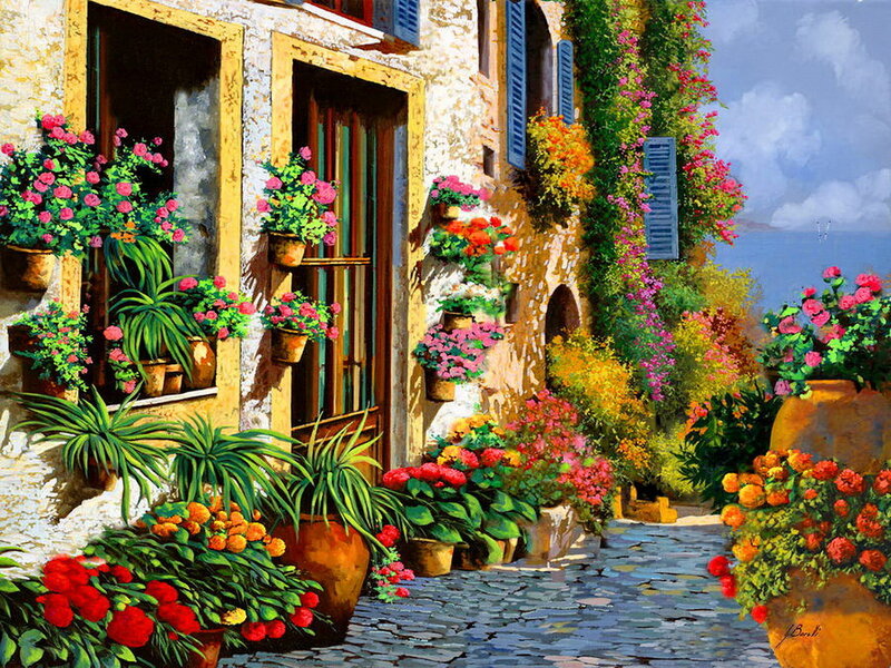 Flower-filled Alleyway — Yellow