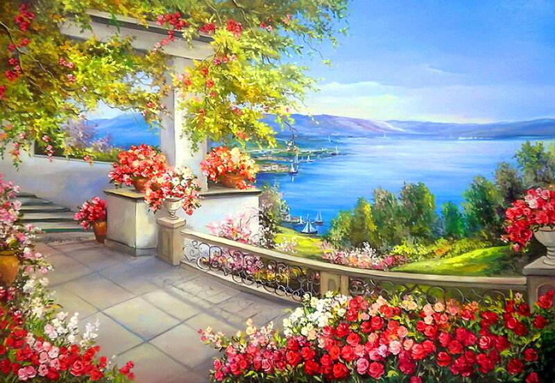 Flower-filled Balcony — Blue