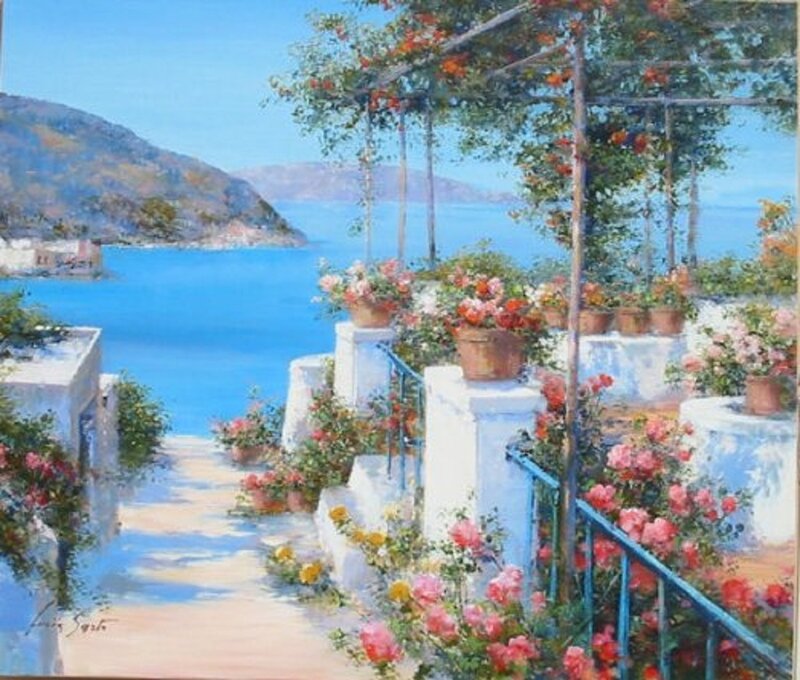 Flower-filled Balcony Overlooking Sea
