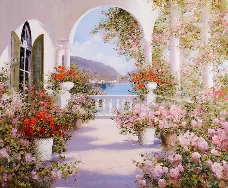 Flower-filled Balcony — Pink, Serene