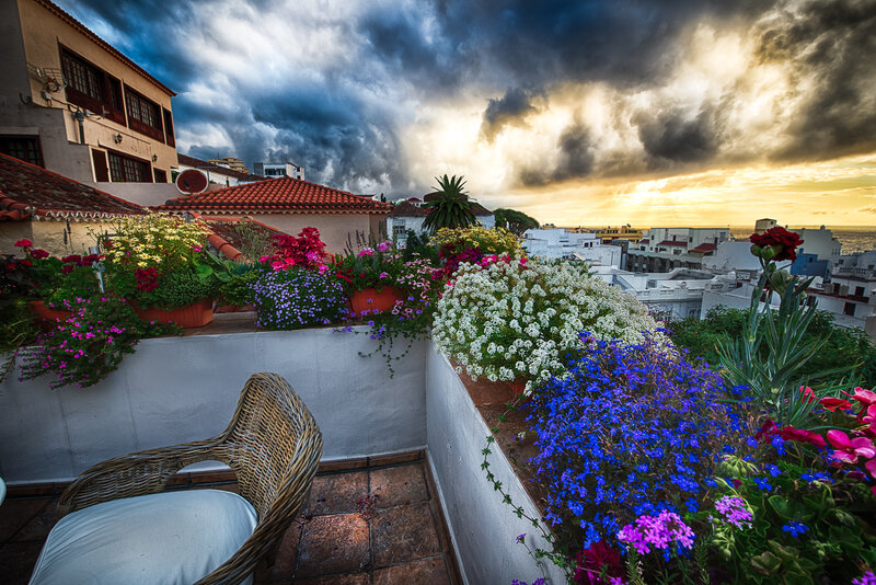 Flower-filled Balcony View — Blue