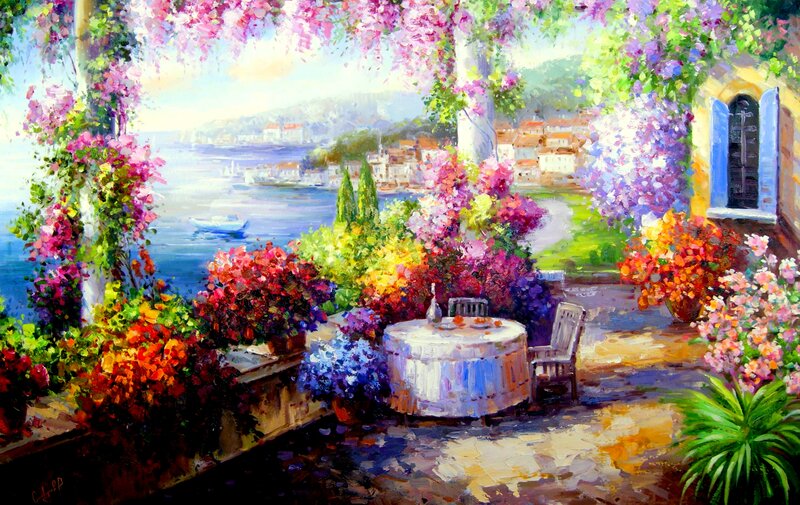 Flower-filled Balcony View — Pink