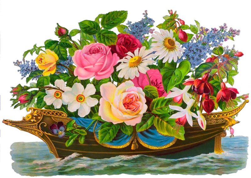 Flower-filled Boat — Green, Festive
