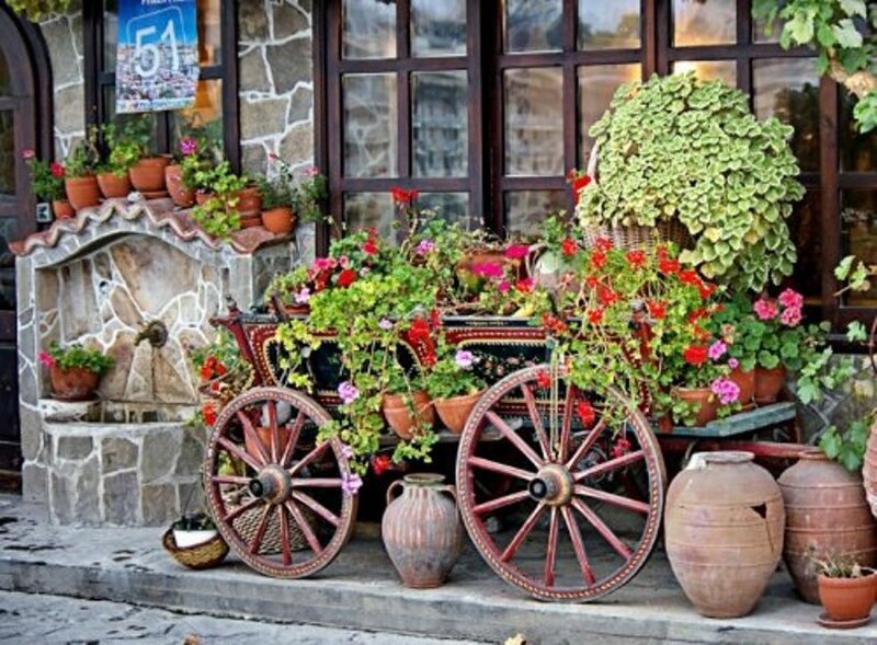 Flower-filled Cart and Pots
