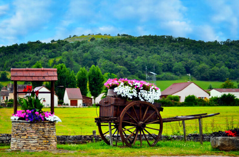 Flower-filled Cart and Well