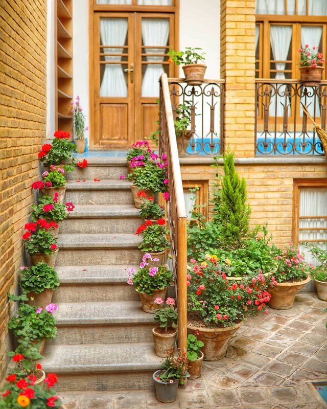 Flower-filled Courtyard Stairs