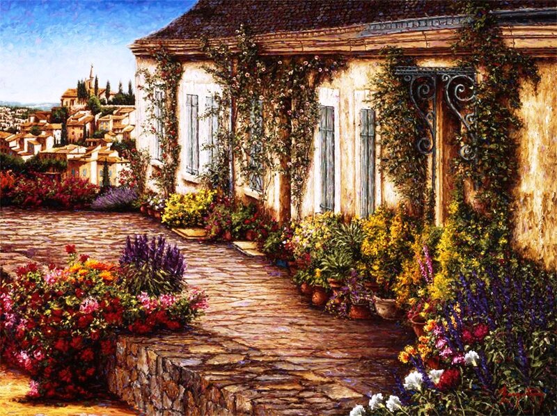 Flower-filled Courtyard — Yellow, Serene