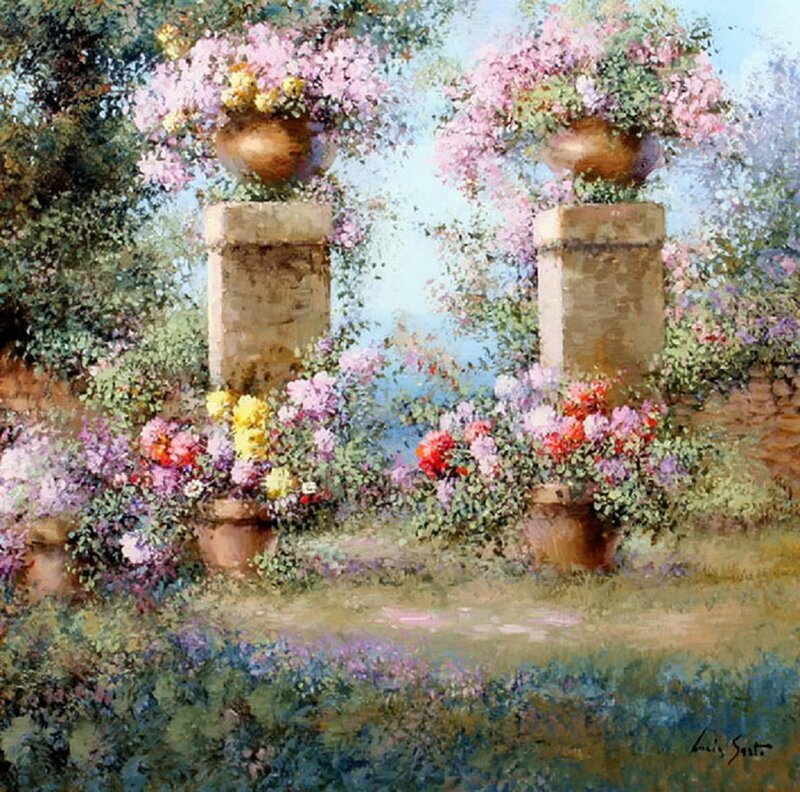 Flower-filled Garden Scene — Pink