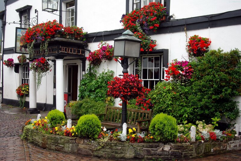 Flower-filled Hotel Entrance