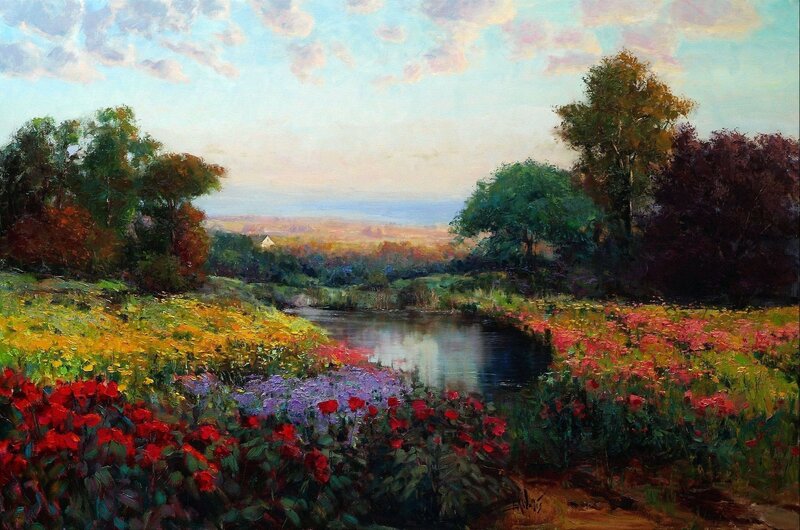 Flower-filled River Landscape