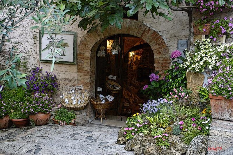 Flower-filled Shop Entrance