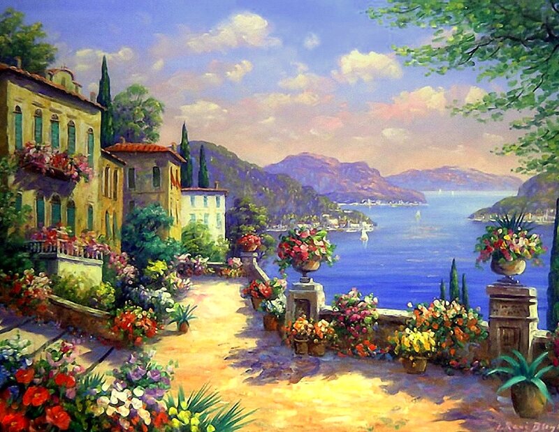Flower-filled Terrace — Blue