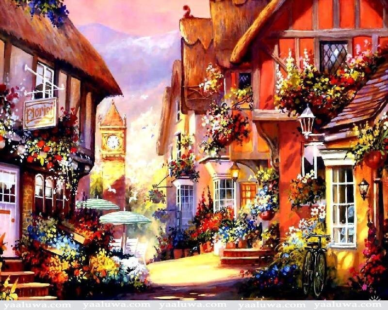 Flower-filled Village Street — Red