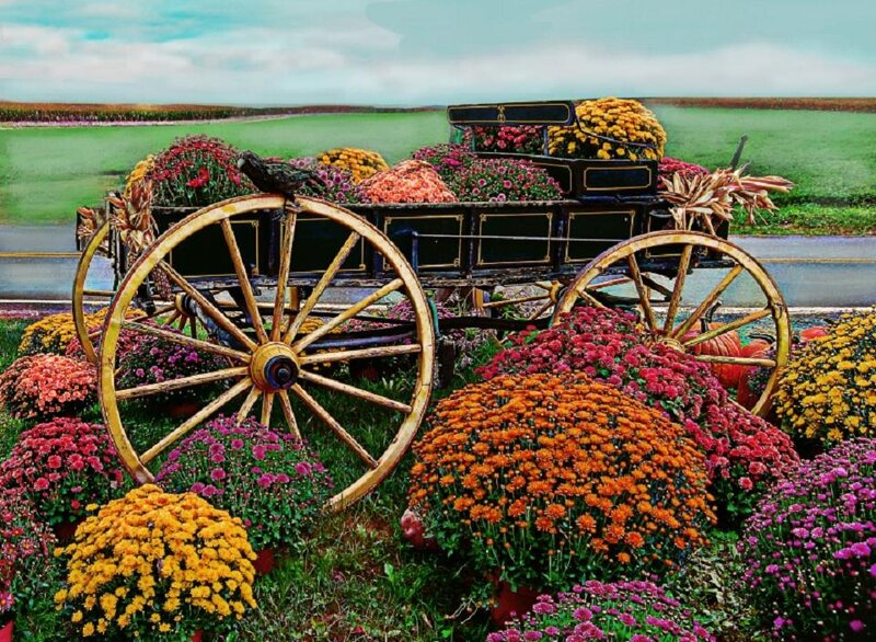 Flower-filled Wagon — Yellow