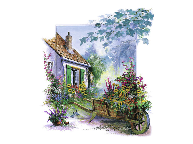 Flower-filled Wheelbarrow — Green, Serene