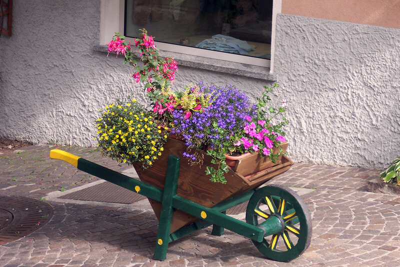 Flower-filled Wheelbarrow — Green