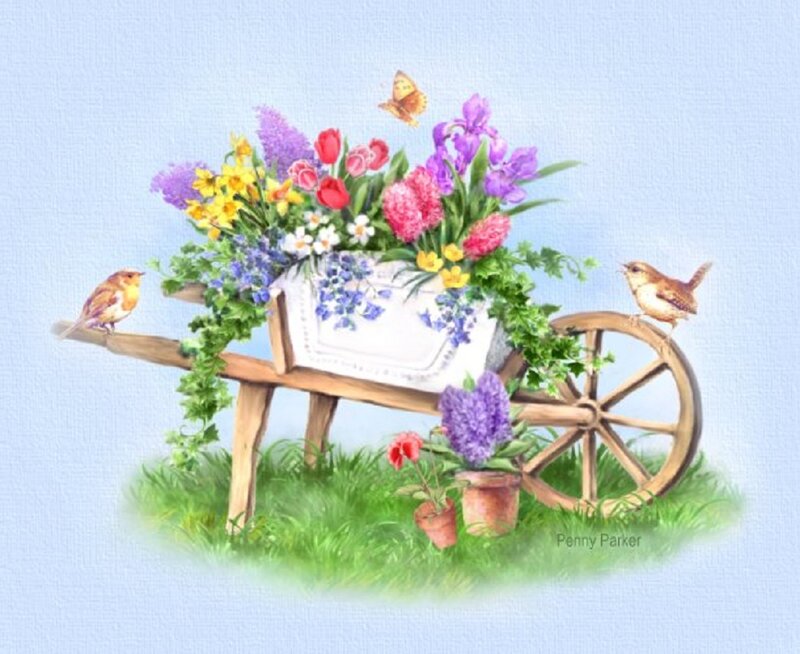Flower-filled Wheelbarrow — Purple