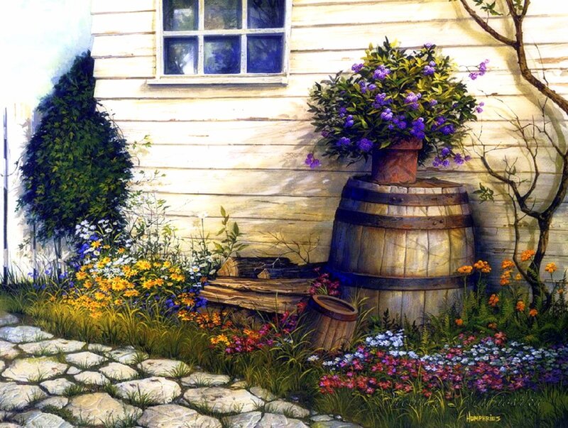 Flower Garden by House — Green