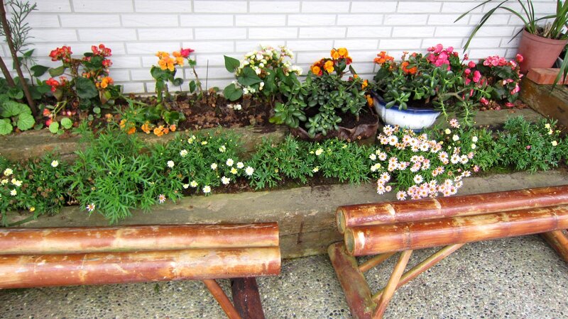 Flower Garden with Bamboo Bench