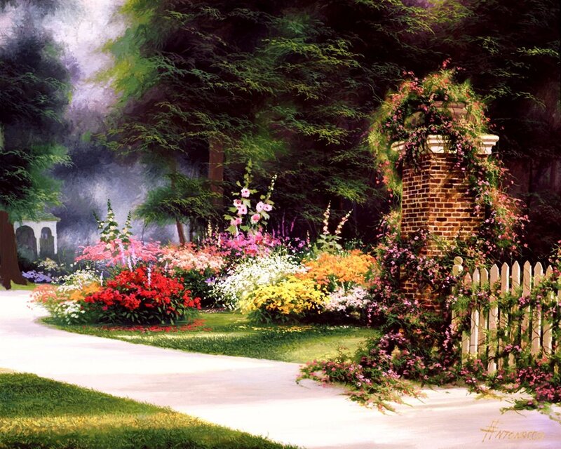 Flower Garden with Brick Pillar