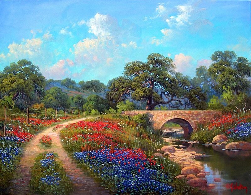 Flower Garden with Bridge — Blue
