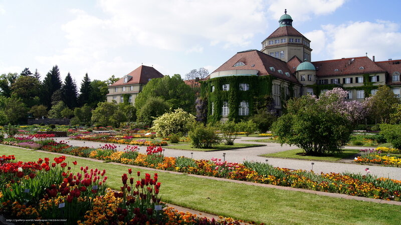 Flower Garden with Building — Green