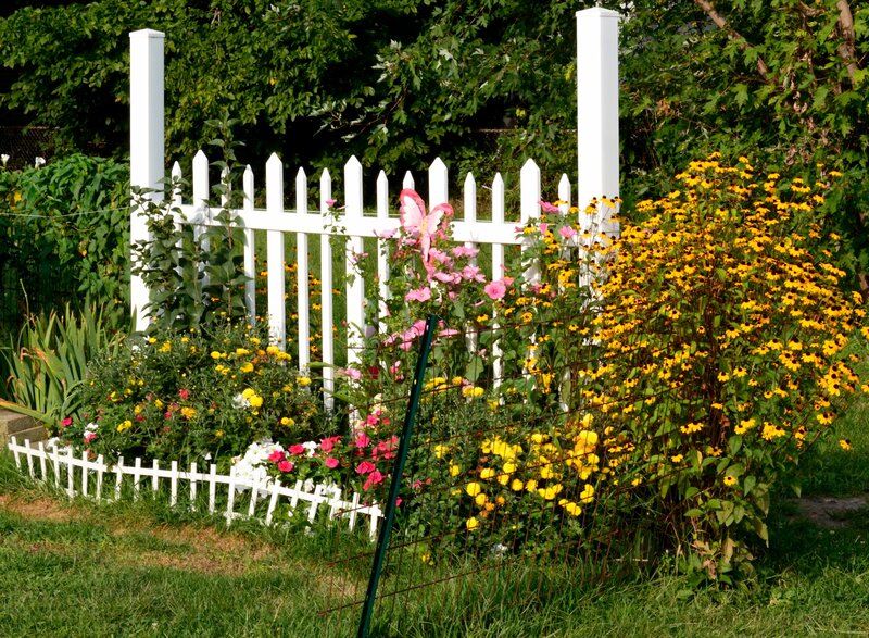 Flower Garden with Fence — White