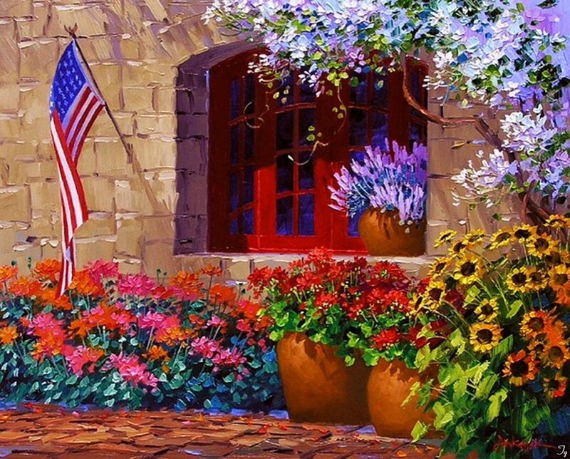 Flower Garden with Flag — Red