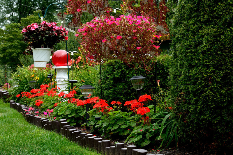Flower Garden with Hanging Baskets