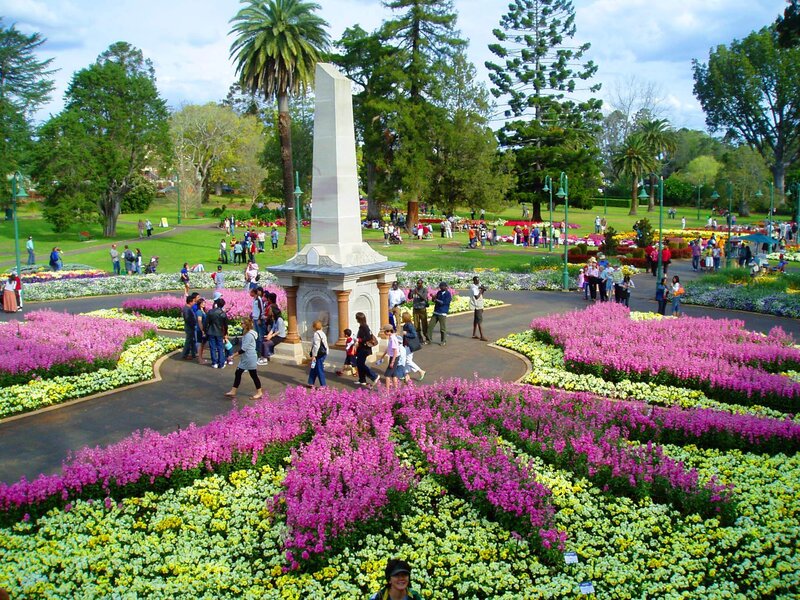 Flower garden with obelisk