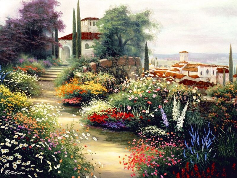 Flower Garden with Path — Green, Serene