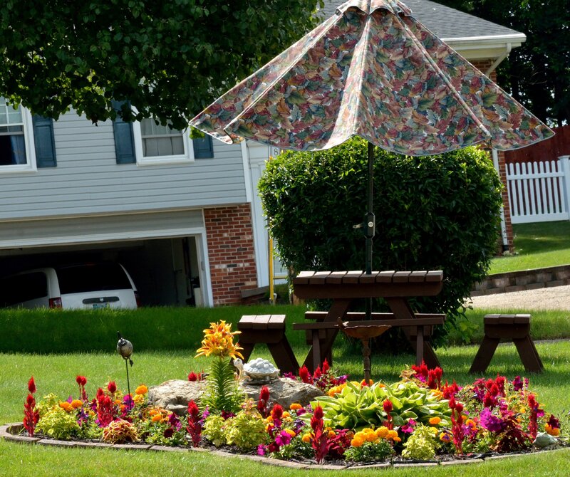 Flower Garden with Picnic Table