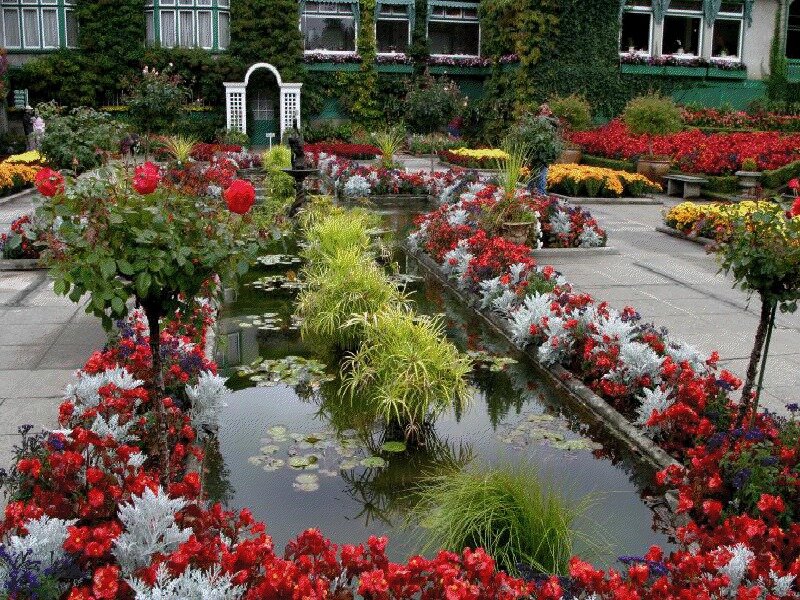 Flower Garden with Pond — Red