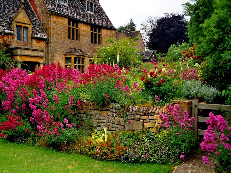 Flower Garden with Stone Wall
