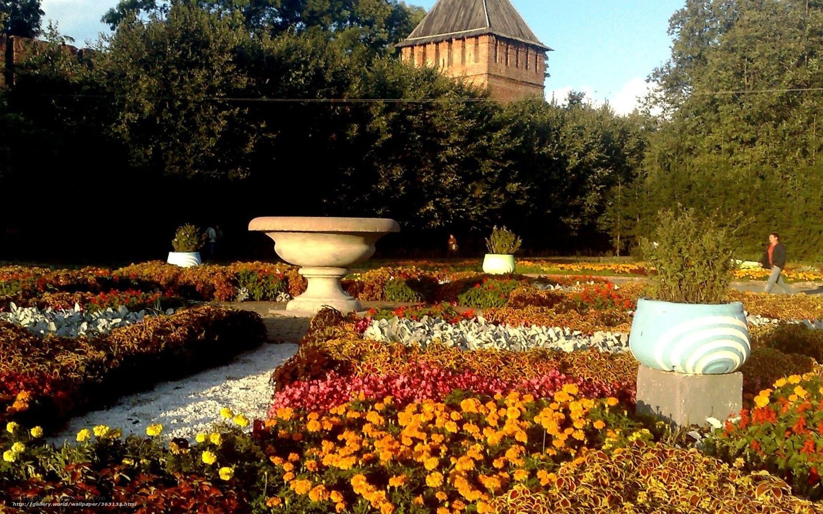 Flower garden with tower