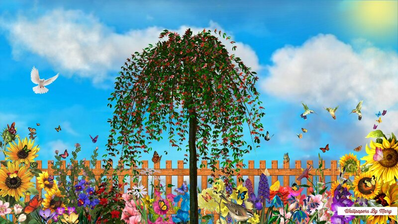 Flower Garden with Tree