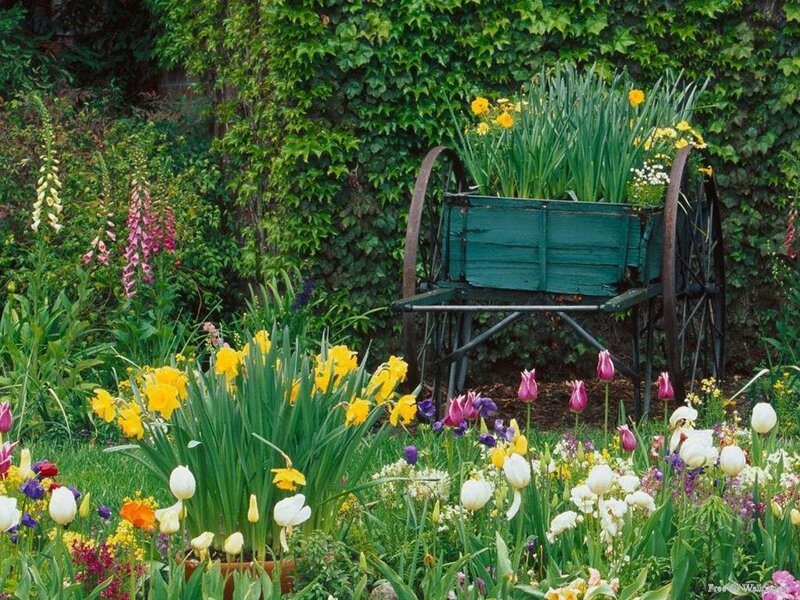 Flower Garden with Wagon