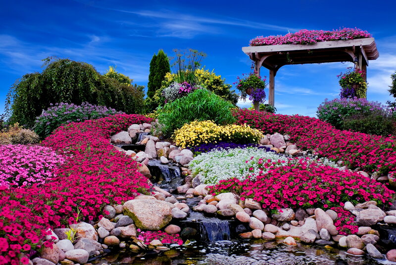 Flower Garden with Waterfall — Pink