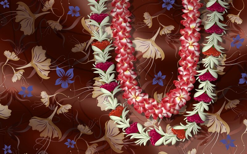 Flower Garlands on Patterned Background