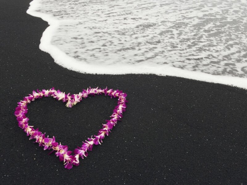 Flower Heart on Black Sand