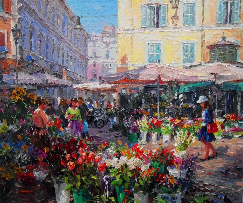 Flower Market in City — Red