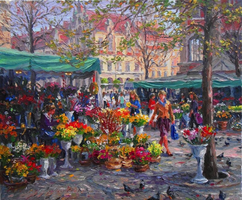 Flower Market in City