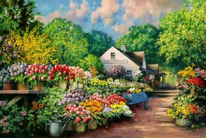 Flower Market with Cottage