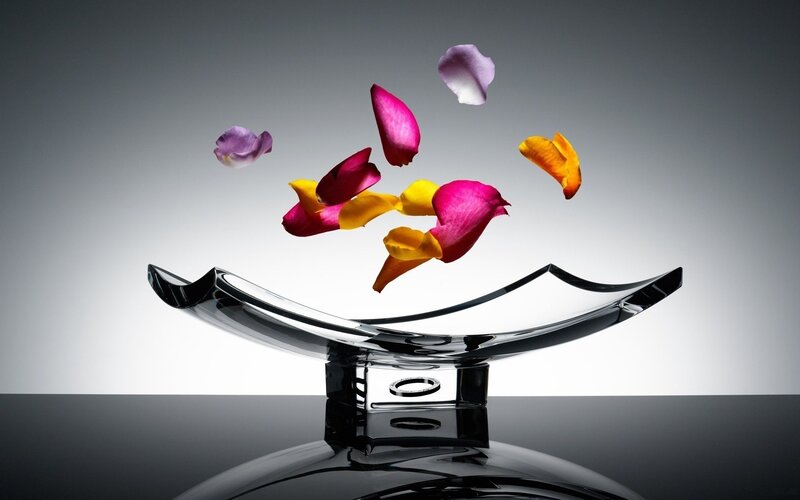 flower petals in glass bowl